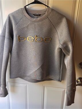 bebe Gray Sweatshirt with Gold Logo Detail